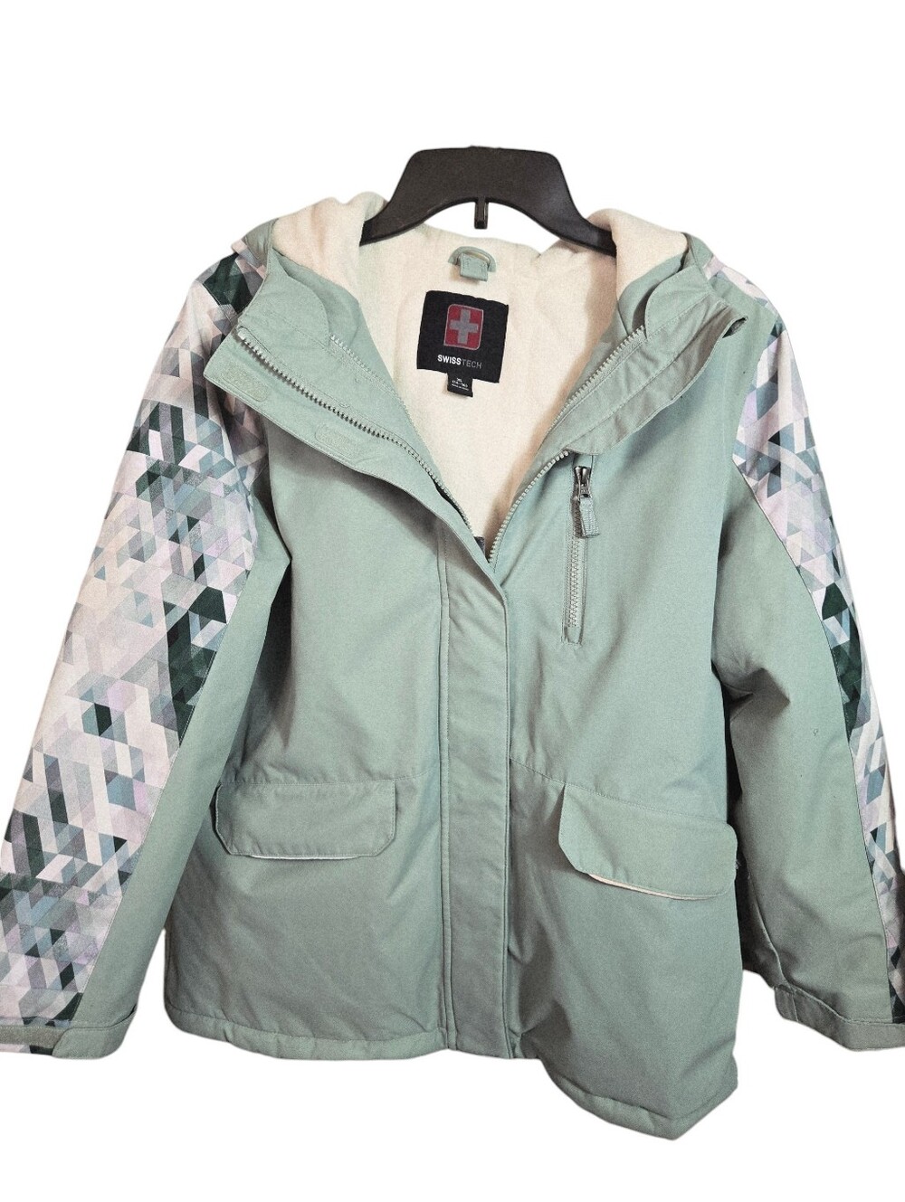 Swiss Tech Mint Green 3-in-1 Hooded Jacket Fleece Lined Coat Girls XL 14/16